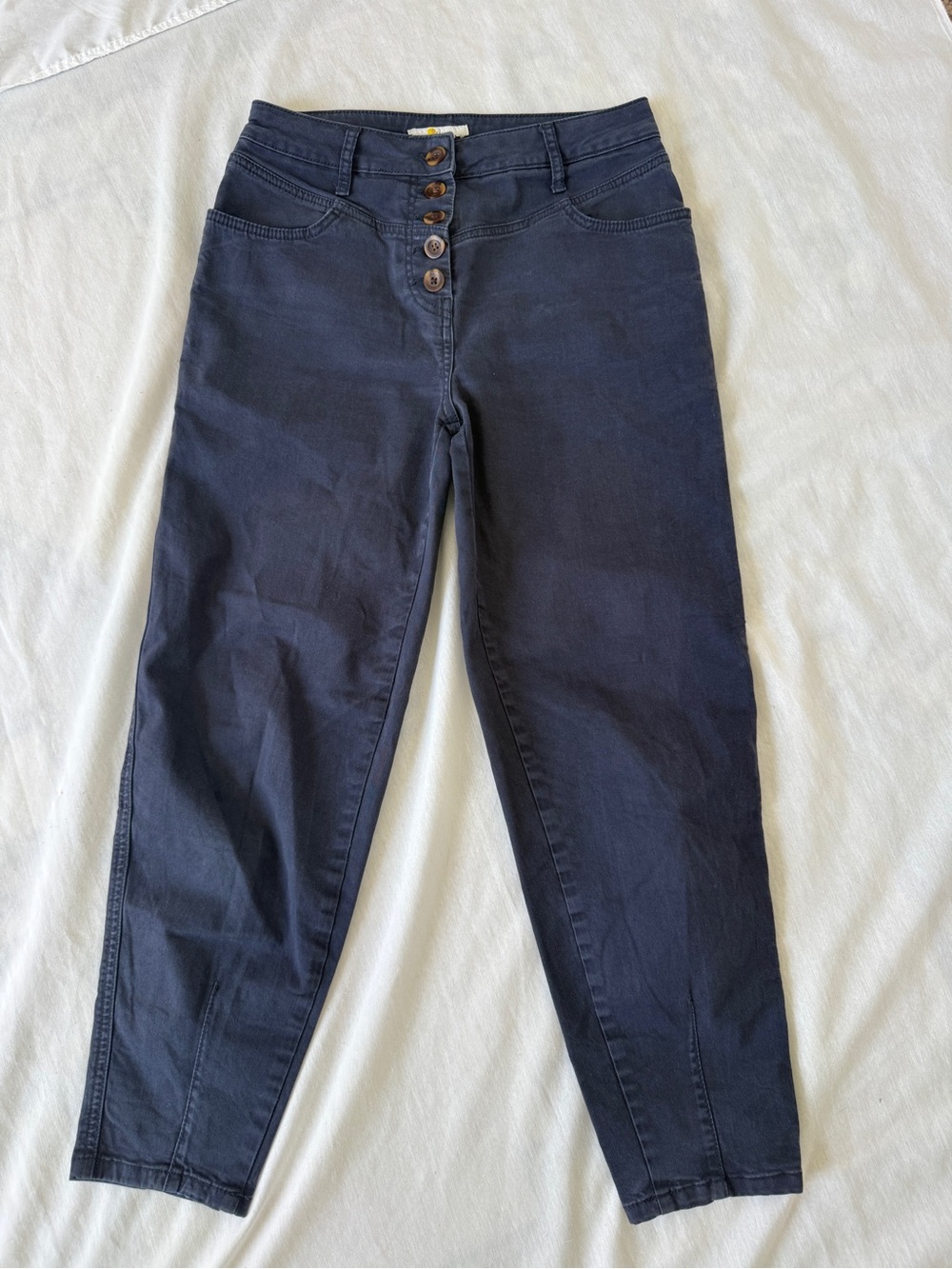 Boden Navy High-Rise Ankle Pants with Button Fly tapered leg 6